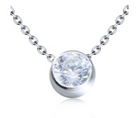 Rhodium Plated Circle Shaped CZ Silver Necklace SPE-2075-RP